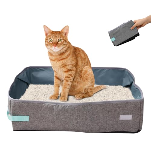 Qpets Foldable Cat Litter Box Waterproof Liner Cat Litter Box Easy Indoor Outdoor Cat Litter Box Reuseable Cat Litter Box Portable Folding Cat Litter Box with Handle, 45x36x15cm Qpets Foldable Cat Litter Box Waterproof Liner Cat Litter Box Easy Indoor Outdoor Cat Litter Box Reuseable Cat Litter Box Portable Folding Cat Litter Box with Handle, 45x36x15cm